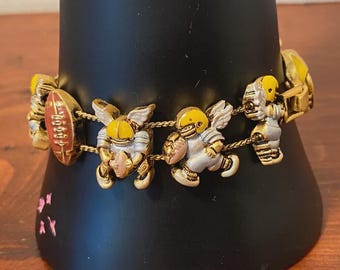 Gold Football Angel Charm Bracelet 7"