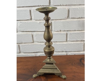 Antique Ornate Solid Brass Church Altar Triangle Base Candle Holder