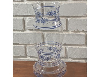 Vintage Blue Floral Glass Hurricane Candle Lamp