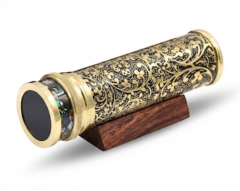 Caleidoscopio de latón Heritage Floral Optic: visor de mandalas artesanal relleno de aceite