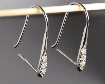 1 pair, 2 pcs: Sterling silver ear wires with cubic zirconia, 23X12X3mm, with 20 gauge pin, rhodium plated, tarnish resistant