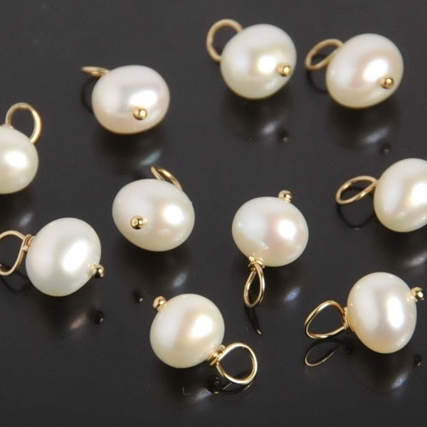 6.5-7mm Fresh Water Pearl charm with 14K Gold filled Ball Pin, Potato Shape Pearls, Natural Pearls, Hand Made, Loop 1.8-2.0mm, 10 pcs