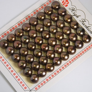 forma de botón de perla agua dulce de 10mm para correos pendientes, earstud, grado AAA botón perla, mitad perforado agujero calibre 19, marrón oscuro, 10 pares