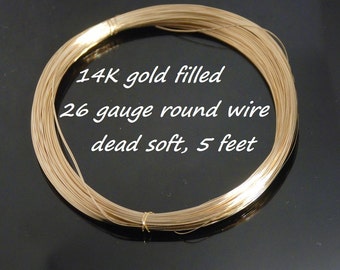 26 gauge 14K gold filled dead soft round wire, 5 feet