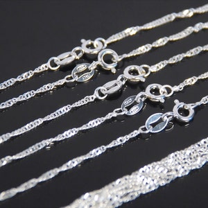 5 pieces: Finished sterling silver necklace chain, 16 inches Singapore necklace chain, 1.4mm link size  with spring ring