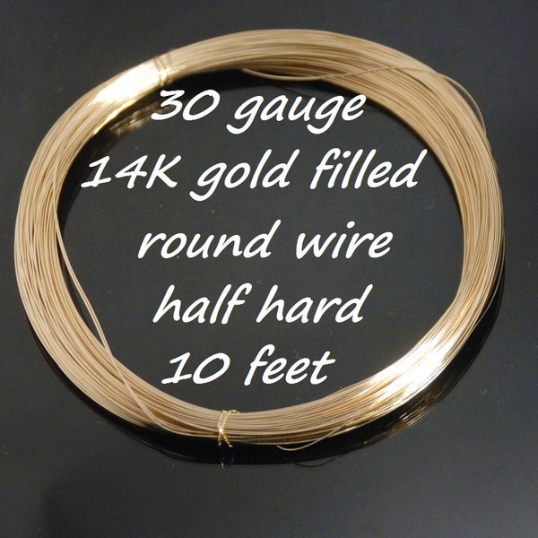 30 gauge 14K gold filled half hard round wire, 10 feet