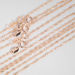 Rose gold necklace chain,  finished 16 inch rose gold plated over sterling silver chain, Singapore chain, 1.3mm link size  w/ spring ring