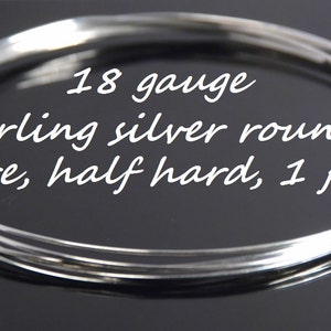 18 gauge stertling silver round wire, half hard, 1 foot
