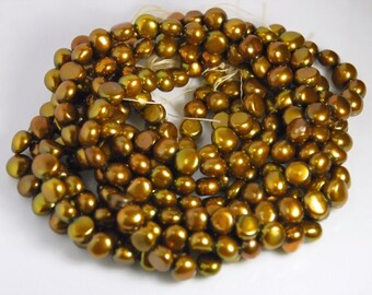 7x7mm nugget freshwater pearls, nugget pearls, dyed, antique brass color, full 14 inches strand