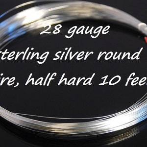 Stertling silver round wire, half hard, 28 gauge, wire wraping wire, 10 feet