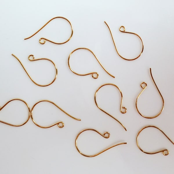 5 pairs, 10 pieces: 24Kt gold plated over sterling silver simple ear wires, 12mmX21mm, 22 gauge, bright finish