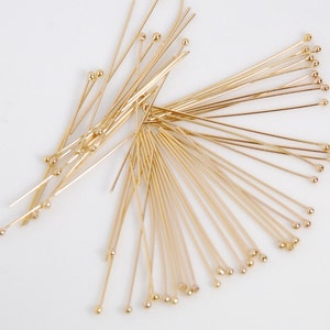 50 pcs: 14K gold filled ball end head pin, 1 inch long, 26 gauge, with 1.2mm ball end