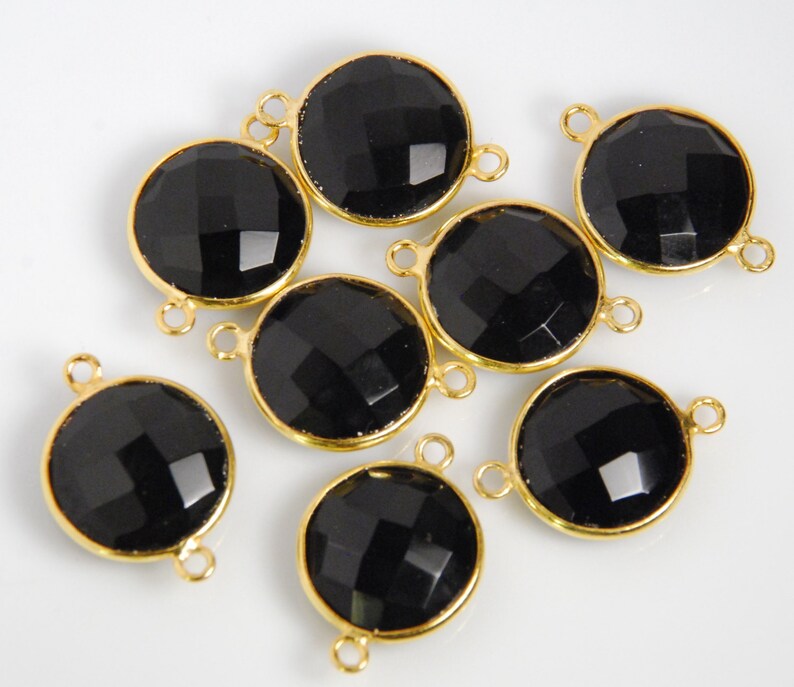 13mmX19mm round shape 2 pieces: grade AAA black onyx gemstone bezel connector vermeil frame size approx