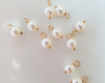 10pcs: 4-7mm Round Freshwater Pearl Charm w/ 14K Gold Filled or Sterling Silver Ball Pin Handmade Loop 1.8-2.0mm Choose Pearl Size