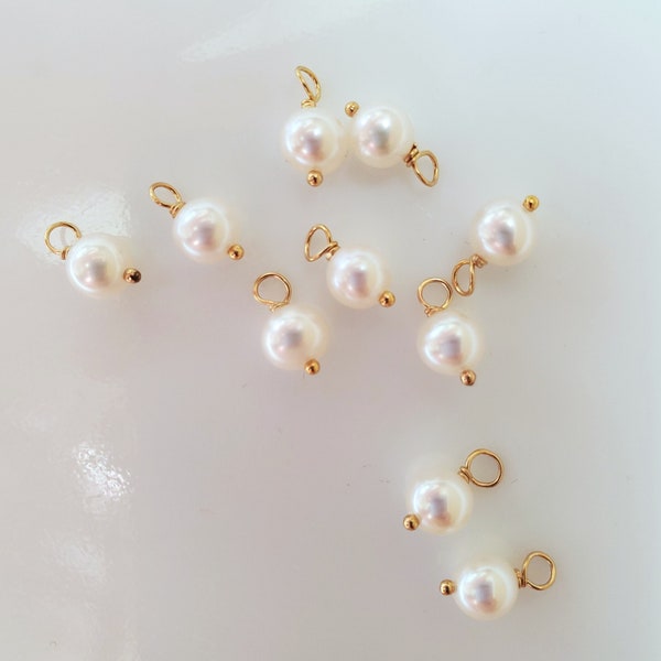 10pcs: 4-7mm Round Freshwater Pearl Charm w/ 14K Gold Filled or Sterling Silver Ball Pin Handmade Loop 1.8-2.0mm Choose Pearl Size