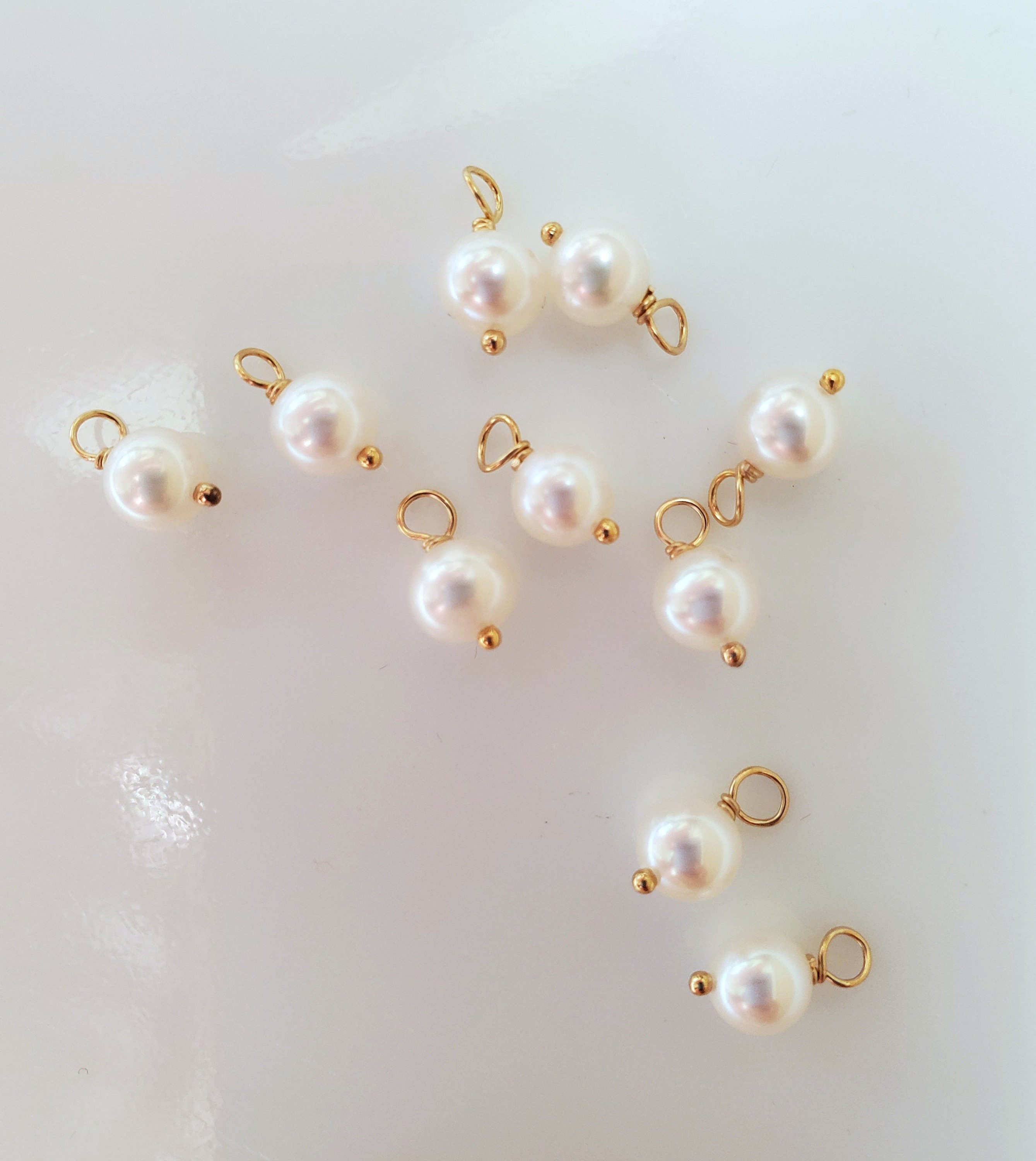 10pcs: 4-7mm Round Freshwater Pearl Charm W/ 14K Gold Filled | Etsy