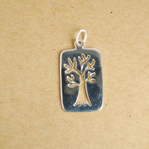 1 piece: sterling silver tree pendant, rectangle, tree of life sterling silver pendant with jump ring, charm, 12mmx23mmx1mm