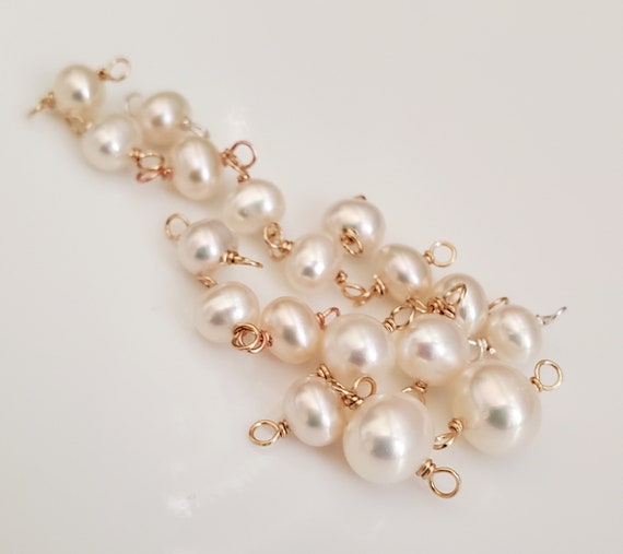 Set of 10 connectors: 4-7mm Genuine Freshwater Pearl Connectors 14K Gold Filled Rose Gold Filled Sterling Silver Closed Loops 1.5-1.8mm