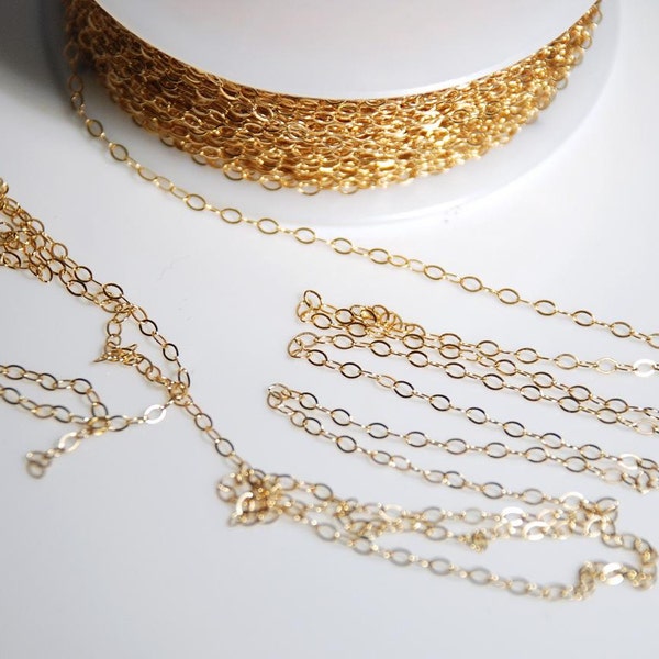 Gold filled chain 50 feet, made in USA, flat cable chain for jewelry making, 1.5mm X 2mm link