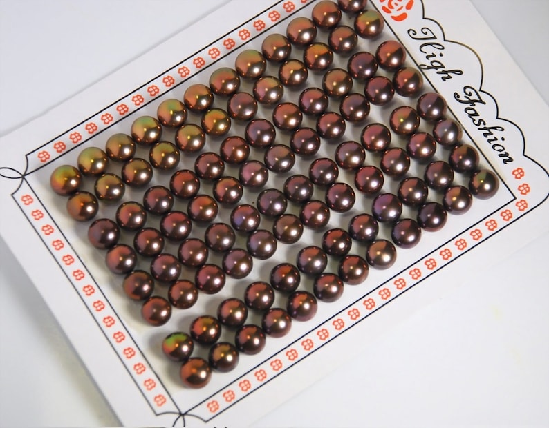A pair: 7mm half drilled freshwater pearl, button pearls for making post earrings, grade AAA , 19 gauge hole, mystic brown color