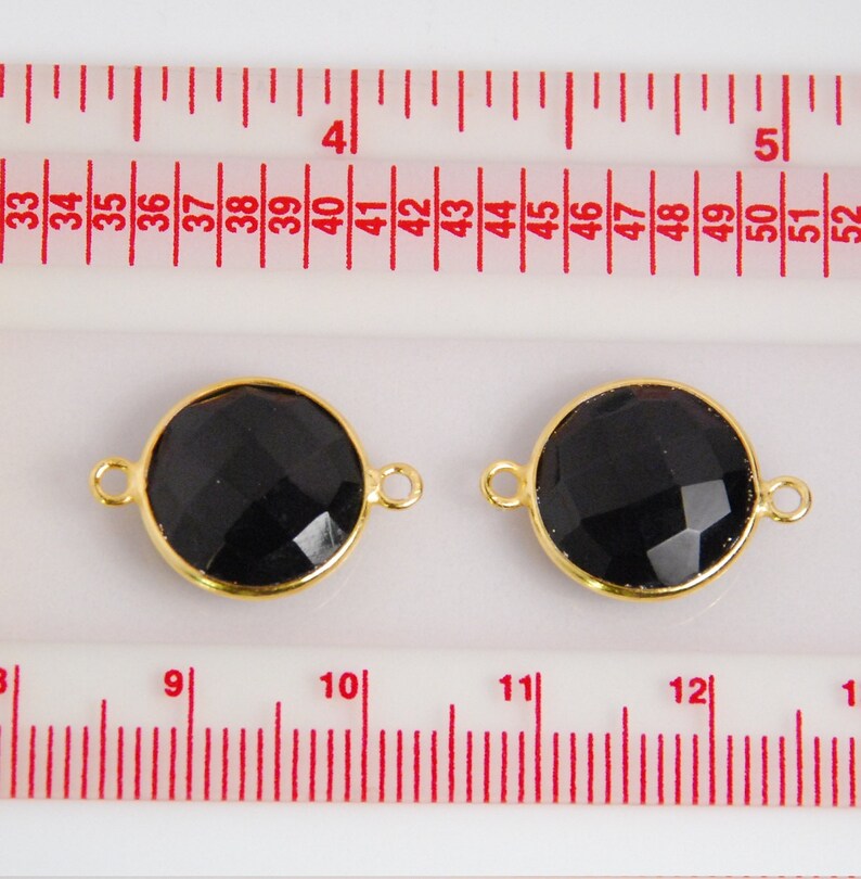 13mmX19mm round shape 2 pieces: grade AAA black onyx gemstone bezel connector vermeil frame size approx