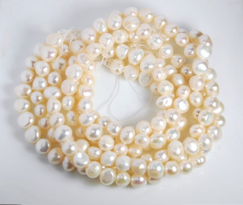 6X8mm to 7x8mm nugget freshwater pearls, nugget pearls, natural creamy white color, full 14 inches strand image 1