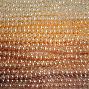 5-5.5mm oval to off-round (potato) freshwater pearls, one full 15-inch strand, grade AA to AAA, natural colors, non-dyed, hole size 0.7mm