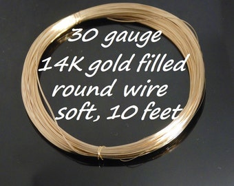 30 gauge 14K gold filled dead soft round wire, Crochet Wire, 10 feet