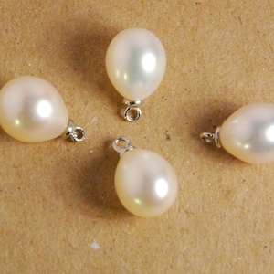 1 pc: 12X9mm grade AA-AAA tear drop fresh water pearl charm with sterling silver bail, teardrop pearl pendant, natural white
