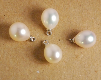 1 pc: 12X9mm grade AA-AAA tear drop fresh water pearl charm with sterling silver bail, teardrop pearl pendant, natural white