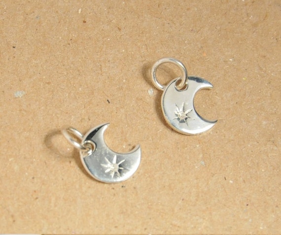 2 Charms: sterling silver tiny crescent moon charm with closed jump ring, moon size 9x8mm, moon charm, astronomy charm, bright shinny finish