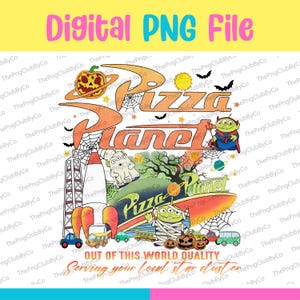 Retro Pizza Planet Halloween PNG: Toy Story Alien Digital Image