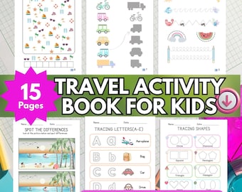 Libro de actividades de viaje para niños: Juegos para viajes por carretera, páginas para colorear (Descarga PDF) Edades 3-6