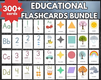 Paquete de tarjetas didácticas Montessori para niños: Alfabeto, números, formas, colores (Descarga digital)