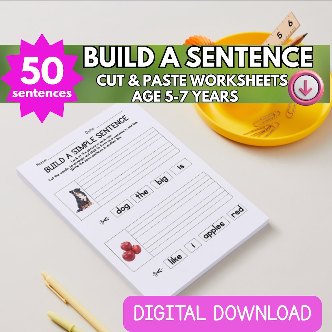 Build a Simple Sentence Worksheets | Cut and Paste Sentences ...
