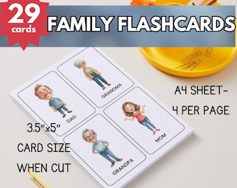 Family Flash Cards Printable | Kids Learning Flashcards | Toddler Preschool Vocabulary Cards | Homeschool PDF