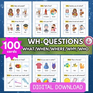 WH Question Flashcards for Kids | Speech Therapy ESL Game (Printable) | Kids Language Development
