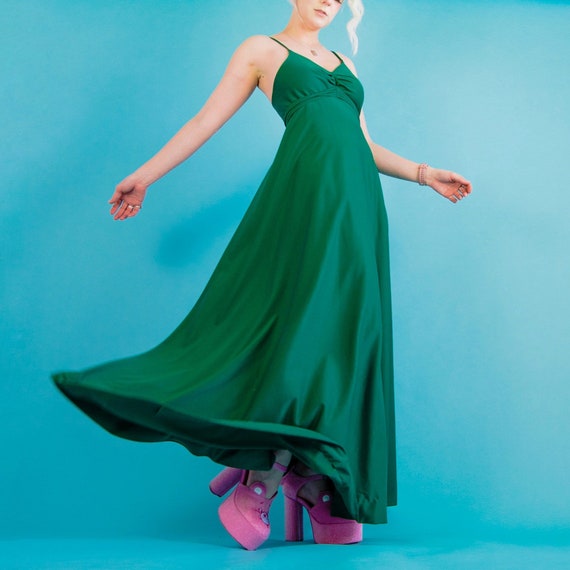 Vintage 70’s Emerald Green Maxi Dress XS - image 7