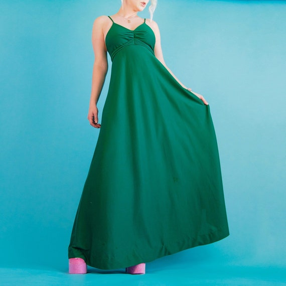 Vintage 70’s Emerald Green Maxi Dress XS - image 5
