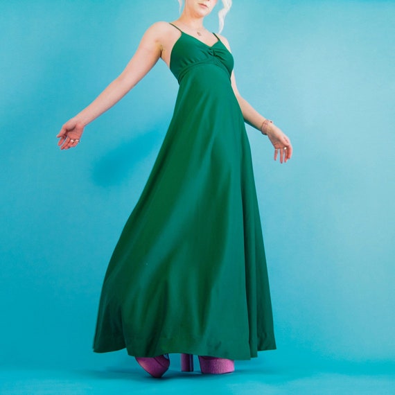 Vintage 70’s Emerald Green Maxi Dress XS - image 8