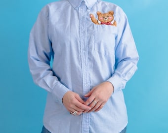 Vintage Teddy Bear Chambray Button Down S