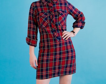 Vintage Plaid Cracker Barrel Mod Shift Dress XS SMALL