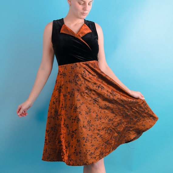 Vintage Y2K Velvet Iridescent Midi Dress XS - image 1
