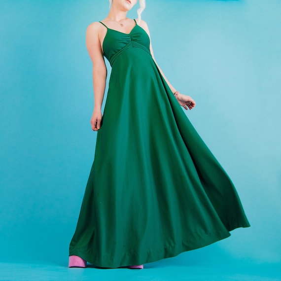 Vintage 70’s Emerald Green Maxi Dress XS