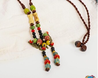 Boho Keramik Schmetterling Anhänger Halskette: Handgemachtes Retro Geschenk
