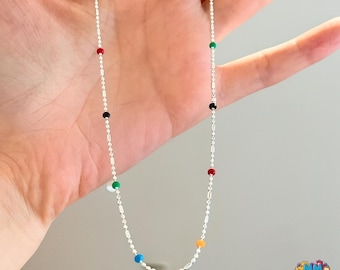 Sterling Silber Multicolor Perlen Choker: Geometrische Halskette
