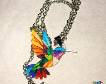 Bunter Acryl Kolibri Anhänger Halskette: Vintage Style Legierung Schmuck
