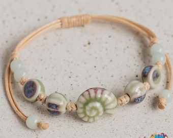 Handmade Ceramic Seashell Bracelet: Adjustable Ocean Jewelry