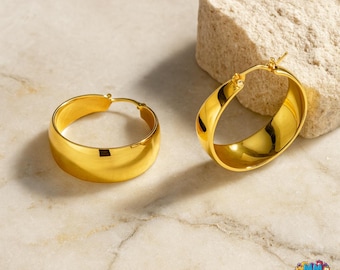 Vergoldete Creolen: Breiter Edelstahl Statement Schmuck