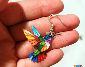 Bunte Kolibri Ohrringe: Acryl Tier Schmuck